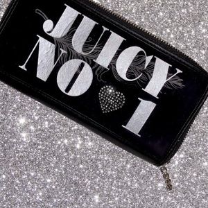 Juicy Couture Rhinestone Letters Black Terry Velour Zip Around Wallet Y2K